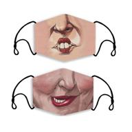 washable funny face mask set: reusable, breathable cotton mouth masks for adults - perfect gift for outdoor parties & cosplay logo