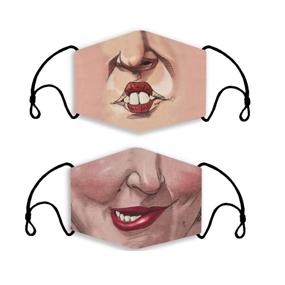 img 4 attached to Washable Funny Face Mask Set: Reusable, Breathable Cotton Mouth Masks for Adults - Perfect Gift for Outdoor Parties & Cosplay