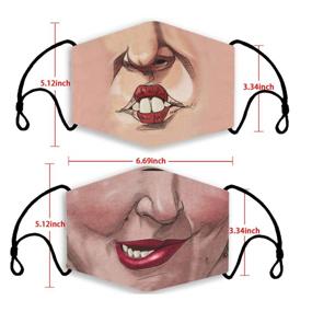 img 1 attached to Washable Funny Face Mask Set: Reusable, Breathable Cotton Mouth Masks for Adults - Perfect Gift for Outdoor Parties & Cosplay