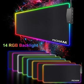 img 3 attached to 🖱️ Игровой коврик PECHAM RGB с 4 портами USB и 14 светодиодными лампами - экстра-большой коврик для мыши размером 31,5 x 12 дюймов, мягкий коврик для мыши с подсветкой, противоскользящая резиновая основа, плита для компьютерной клавиатуры и мыши