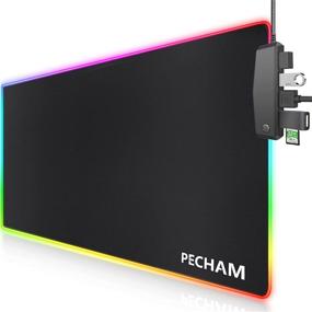 img 4 attached to 🖱️ Игровой коврик PECHAM RGB с 4 портами USB и 14 светодиодными лампами - экстра-большой коврик для мыши размером 31,5 x 12 дюймов, мягкий коврик для мыши с подсветкой, противоскользящая резиновая основа, плита для компьютерной клавиатуры и мыши