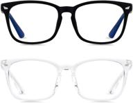 👓 2 pack blue light blocking glasses for women men, clear computer bluelight blockers, nerd anti eye strain, black crystal design logo