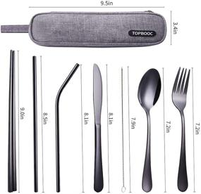 img 2 attached to 🍴 Black Stainless Steel Flatware Set - Portable Utensil Travel Silverware, Camping Cutlery Kit with Waterproof Case