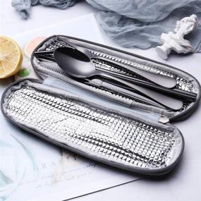 img 3 attached to 🍴 Black Stainless Steel Flatware Set - Portable Utensil Travel Silverware, Camping Cutlery Kit with Waterproof Case