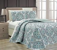 🛏️ medallion print reversible oversized bedspread set - linen plus king/california king 3pc - navy blue white teal aqua taupe - brand new logo