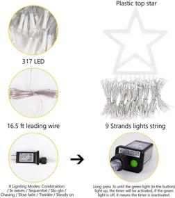 img 1 attached to 🎄 White LED Twinkle Star Christmas Decoration String Lights - Outdoor 317 LED String Light Christmas Tree with Topper Star, 8 Lighting Mode Xmas Lights Decorative for Yard Party Home Holiday Decor