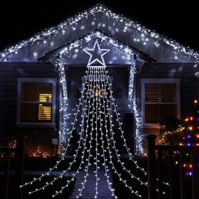 img 2 attached to 🎄 White LED Twinkle Star Christmas Decoration String Lights - Outdoor 317 LED String Light Christmas Tree with Topper Star, 8 Lighting Mode Xmas Lights Decorative for Yard Party Home Holiday Decor