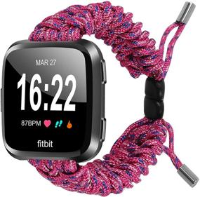 img 4 attached to Ремешки FitTurn Fitbit Versa 2 для женщин и мужчин, плетеный нейлоновый дружеский веревка на открытом воздухе 🌸 выживание плетение регулируемые сменные ремешки аксессуары для запястий для Versa Lite, Versa 2 и SE (розовый и синий)