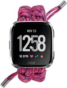 img 3 attached to Ремешки FitTurn Fitbit Versa 2 для женщин и мужчин, плетеный нейлоновый дружеский веревка на открытом воздухе 🌸 выживание плетение регулируемые сменные ремешки аксессуары для запястий для Versa Lite, Versa 2 и SE (розовый и синий)