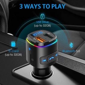 img 3 attached to 🚗 (2021 Улучшенный) Criacr V5.0 Bluetooth FM передатчик для автомобиля с быстрой зарядкой QC3.0 и подсветкой 7 RGB цветами, беспроводной автомобильный адаптер с FM-радио, поддержка Siri и Google Assitant, USB-накопитель и SD-карта, набор для hands-free вызовов