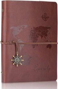 img 3 attached to 🌍 A5 World Map Leather Travel Journal: Refillable Sketchbook with 200 Blank Pages for Writing and Drawing - Ideal for Girls, Women, and Men