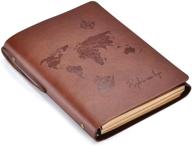 🌍 a5 world map leather travel journal: refillable sketchbook with 200 blank pages for writing and drawing - ideal for girls, women, and men logo