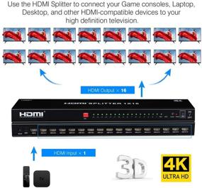 img 3 attached to 🔌 LONNKY Ультра HD 4K 60 Гц HDMI Splitter с монтажом в стойку, 16 портов (1 вход, 16 выходов), Полностью Ultra HD 1080P, 3D-совместимость с Xbox, PS4 PS3, Fire Stick, Blu Ray, Apple TV, HDTV.