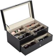 🕶️ co-z sunglasses organizer: stylish leather eyewear display case with drawer - jewelry collection holder and 12 compartments for multiple men and women's sunglasses logo