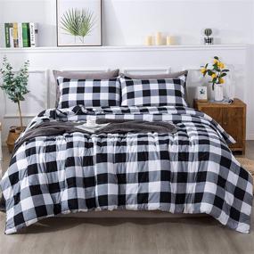 img 4 attached to 🛏️ Andency Black Plaid Comforter Queen - 3 Piece Set, Buffalo Check Plaid Bedding with Pillowcases