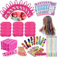 tacobear spa party supplies: multiple spa party favors for girls with 12 tote bags, 24 emery boards, 12 colored hair clip braids, 24 toe separators, 12 pink spa masks, 12 unicorn nail decal sets logo