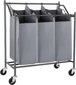 img 4 attached to 🚚 SONGMICS Rolling Laundry Cart Sorter with 3 Detachable Bags, Casters and Brakes in Gray