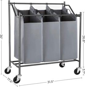 img 3 attached to 🚚 SONGMICS Rolling Laundry Cart Sorter with 3 Detachable Bags, Casters and Brakes in Gray