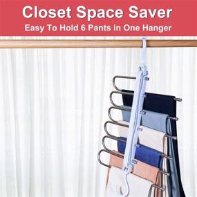 img 2 attached to Niclogi Pants Hangers 2 Pack - 6 Layer Space Saving Trouser Hangers with Stainless Steel Folding Design - Grey Closet Organizer for Pants, Slacks, Jeans, Towels