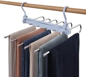 img 4 attached to Niclogi Pants Hangers 2 Pack - 6 Layer Space Saving Trouser Hangers with Stainless Steel Folding Design - Grey Closet Organizer for Pants, Slacks, Jeans, Towels