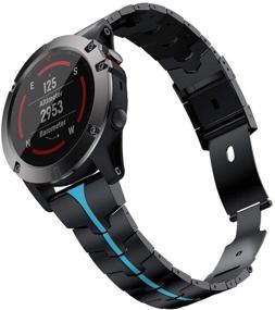 img 2 attached to 🕒 Ремешок из эмалированного титанового металла RABUZI для Garmin Fenix 6 Pro/5 - легкое крепление, быстрая замена в черно-синем цвете.