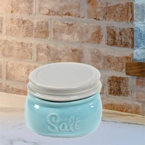 img 1 attached to 🧂 Mason Salt Cellar - Ceramic Salt Container With Lid - Rustic Farmhouse Decor by Sparrow Decor (Blue)