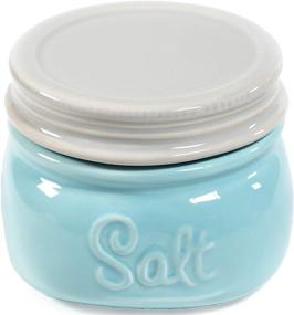 img 3 attached to 🧂 Mason Salt Cellar - Ceramic Salt Container With Lid - Rustic Farmhouse Decor by Sparrow Decor (Blue)