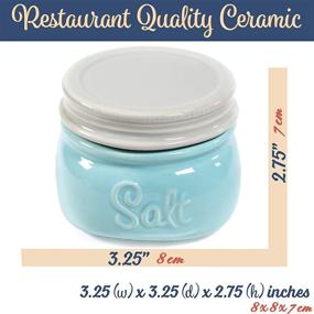 img 2 attached to 🧂 Mason Salt Cellar - Ceramic Salt Container With Lid - Rustic Farmhouse Decor by Sparrow Decor (Blue)