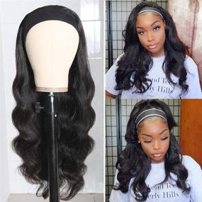 img 4 attached to Black Women's Headband Wig: Glueless Body Wave Human Hair, 150% Density, 20 👩 Inch Easy Wear - Brazilian Virgin Curly Machine Made None Lace Front Headband Wigs