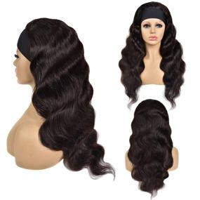 img 3 attached to Black Women's Headband Wig: Glueless Body Wave Human Hair, 150% Density, 20 👩 Inch Easy Wear - Brazilian Virgin Curly Machine Made None Lace Front Headband Wigs