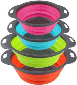 img 4 attached to Farielyn-X Set of 4 Collapsible Round Silicone Colanders - 2 pcs 4 Quart and 🍜 2 pcs 2 Quart - Ideal for Efficiently Draining Pasta, Vegetables, and Fruits (Green, Blue, Orange, Red)