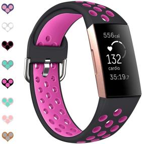 img 4 attached to Sport Bands Compatible With Fitbit Charge 4 / Charge 3 / Charge 3 SE Soft Silicone Replacement Watch Strap Wristband For Women Men LS61006 (Large