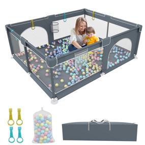 img 4 attached to CIAOMEME Large Baby Playpen: Packable & Portable Baby Play Yards (79x63x26inch) with Balls, Ideal Indoor & Outdoor Activity Center, Breathable Mesh Baby Fence for Toddlers