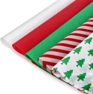 🎁 бумажная упаковка для подарков blisstime на рождество - 120 листов, 13.8” x 19.7”, белая, красная, зеленая, красная полоса, дизайн елочек на рождество логотип