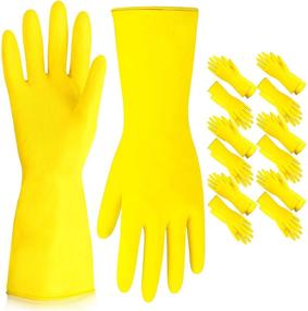 img 4 attached to 🧤 Rubber Dishwashing Gloves - Heavy Duty Yellow Flock Lined Kitchen Gloves for Superior Protection