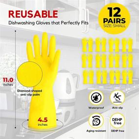 img 3 attached to 🧤 Rubber Dishwashing Gloves - Heavy Duty Yellow Flock Lined Kitchen Gloves for Superior Protection