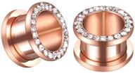 🌹 dazzling rose gold plated crystal cz ear tunnels: expander gauges & plugs for stylish stainless steel piercing jewelry logo