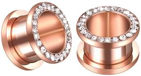 img 4 attached to 🌹 Dazzling Rose Gold Plated Crystal CZ Ear Tunnels: Expander Gauges & Plugs for Stylish Stainless Steel Piercing Jewelry