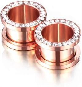 img 3 attached to 🌹 Dazzling Rose Gold Plated Crystal CZ Ear Tunnels: Expander Gauges & Plugs for Stylish Stainless Steel Piercing Jewelry