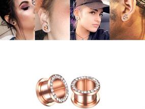 img 1 attached to 🌹 Dazzling Rose Gold Plated Crystal CZ Ear Tunnels: Expander Gauges & Plugs for Stylish Stainless Steel Piercing Jewelry