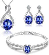 menton ezil charming nobile crystal jewelry sets with sapphire blue necklace, 18k white gold bracelet, and earrings for women – a stunning choice! logo