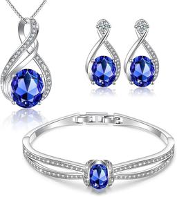 img 4 attached to Menton Ezil Charming Nobile Crystal Jewelry Sets with Sapphire Blue Necklace, 18K White Gold Bracelet, and Earrings for Women – A Stunning Choice!