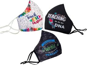 img 3 attached to 👩 Must NY 3PC Teachers Face Mask and Lanyard Set - Reusable, Breathable, and Filter-Ready with 100% Cotton Inside Layer - Perfect for Men and Women, Back to School