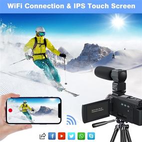 img 2 attached to 🎥 4K Camcorder for Vlogging - MELCAM Video Camera 48MP 60FPS with WiFi, IPS Touch Screen, IR Night Vision, Time-Lapse, External Mic, Stabilizer, Hood, 2.4G Remote Control, Battery Charger - Perfect for YouTube