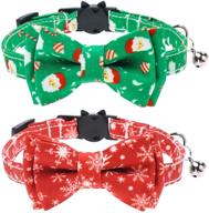 malier christmas cat collar: snowflake bow tie and bell, adorable adjustable collar for kitten kitty cats puppy logo