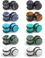 🔘 ruifan 10 pairs natural mixed stone saddle ear plugs: gauges piercing jewelry set logo