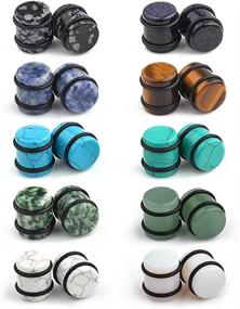 img 2 attached to 🔘 Ruifan 10 Pairs Natural Mixed Stone Saddle Ear Plugs: Gauges Piercing Jewelry Set