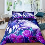 🦄 dreamy horse unicorn bedding set: ultra soft full size duvet cover with magical dreamcatcher design - perfect for kids and adults, boho floral room decor! logo