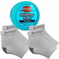 👣 dry cracked heels repair bundle: open toe moisturizing silicone gel heel socks (2 pairs, gray) + o'keeffe's healthy feet cream jar for foot skin care at home logo