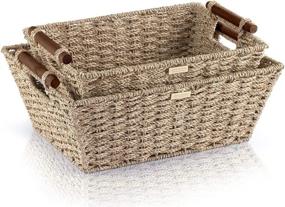 img 2 attached to 📦 Versatile Jumbo Seagrass Storage Baskets with Stain-Resistant Wooden Handles - Set of 2